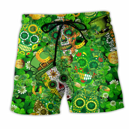 Irish Love Skull Happy And Gold Green - Beach Short - Owl Ohh - Owl Ohh