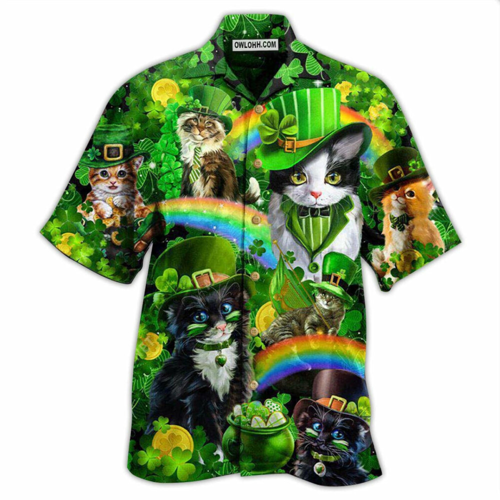 Irish Saint Patricks Day Cats Shamrocks - Hawaiian Shirt - Owl Ohh - Owl Ohh