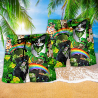 Irish Saint Patricks Day Cats Shamrocks Green - Beach Short - Owl Ohh - Owl Ohh