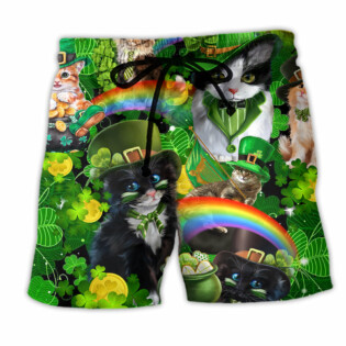 Irish Saint Patricks Day Cats Shamrocks Green - Beach Short - Owl Ohh - Owl Ohh