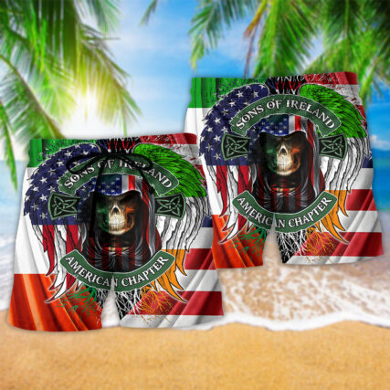 Irish Son Of Ireland American Chapter Saint Patricks Day Cool Skull - Beach Short - Owl Ohh - Owl Ohh