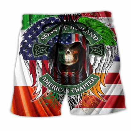 Irish Son Of Ireland American Chapter Saint Patricks Day Cool Skull - Beach Short - Owl Ohh - Owl Ohh