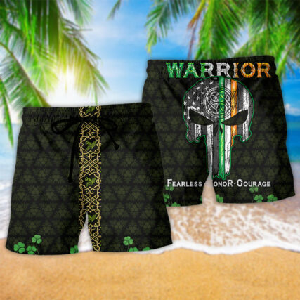 Irish Warrior Fearless Honor Courage Green Leaf - Beach Short - Owl Ohh - Owl Ohh