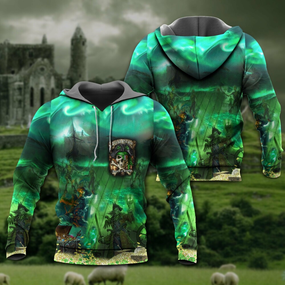 Irish Pirate Booze And Booty With Green - Hoodie - Owl Ohh - Owl Ohh