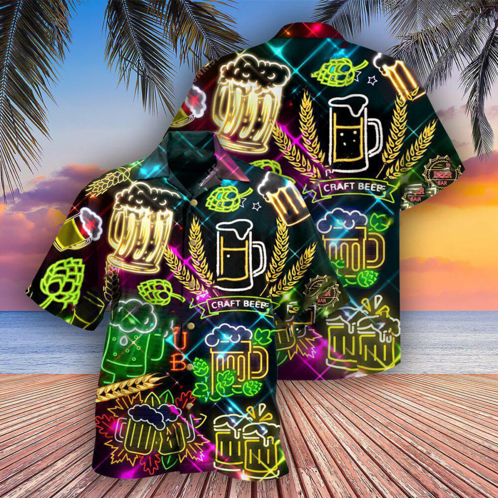 Beer It's Beer O'clock Neon Style - Hawaiian Shirt - Owl Ohh - Owl Ohh