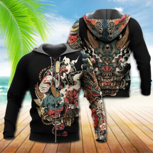Japan Culture Oni Mask Tattoo Colorful - Hoodie - Owl Ohh - Owl Ohh