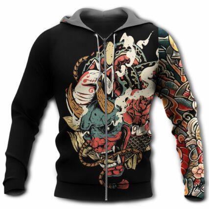 Japan Culture Oni Mask Tattoo Colorful - Hoodie - Owl Ohh - Owl Ohh