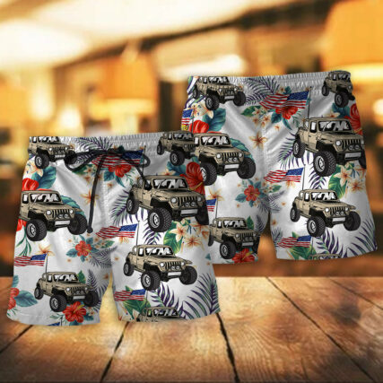 Jeep Independence Day Floral Style - Beach Short - Owl Ohh - Owl Ohh