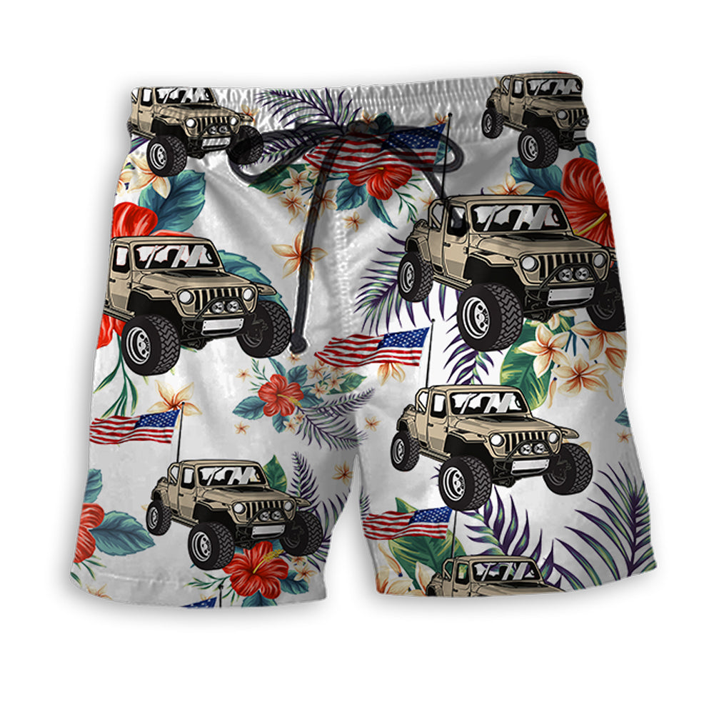 Jeep Independence Day Floral Style - Beach Short - Owl Ohh - Owl Ohh
