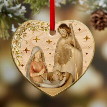 Jesus Nativity Wooden Style - Heart Ornament - Owl Ohh - Owl Ohh