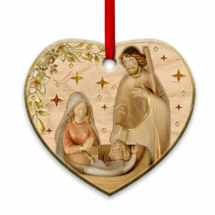 Jesus Nativity Wooden Style - Heart Ornament - Owl Ohh - Owl Ohh