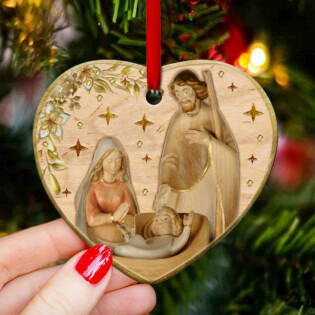 Jesus Nativity Wooden Style - Heart Ornament - Owl Ohh - Owl Ohh