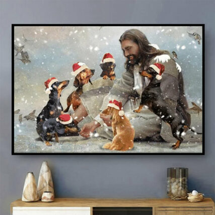 Jesus And Dachshund Christmas - Horizontal Poster - Owl Ohh - Owl Ohh