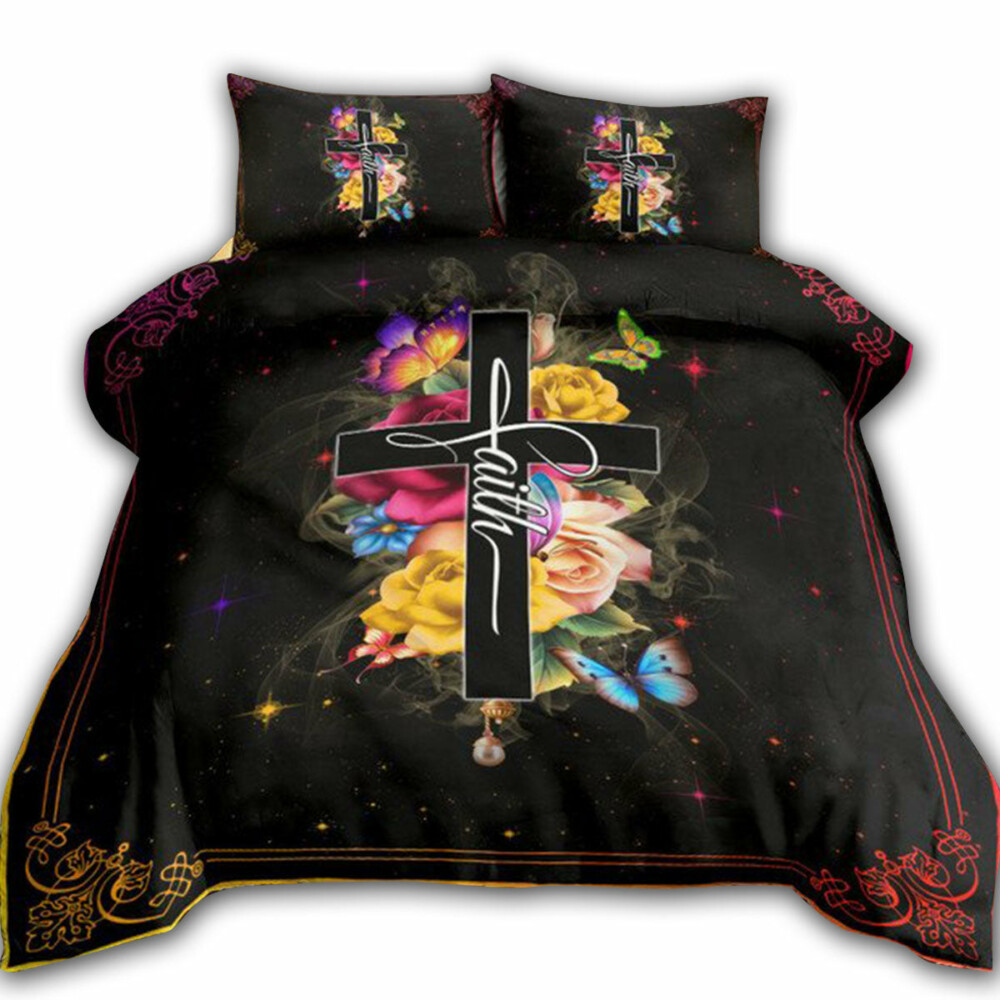 Jesus Faith Rose Butterfly Cross Dark - Bedding Cover - Owl Ohh - Owl Ohh