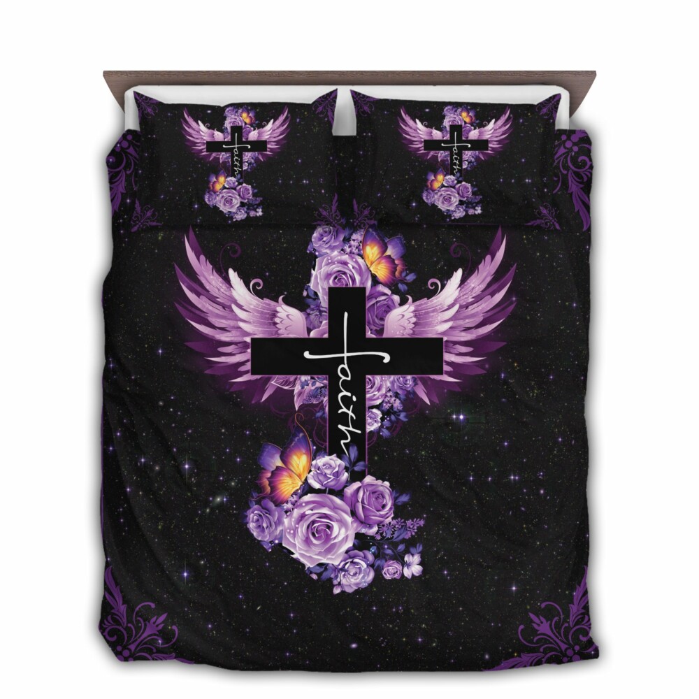 Jesus Faith Rose Butterfly Purple Christian - Bedding Cover - Owl Ohh - Owl Ohh