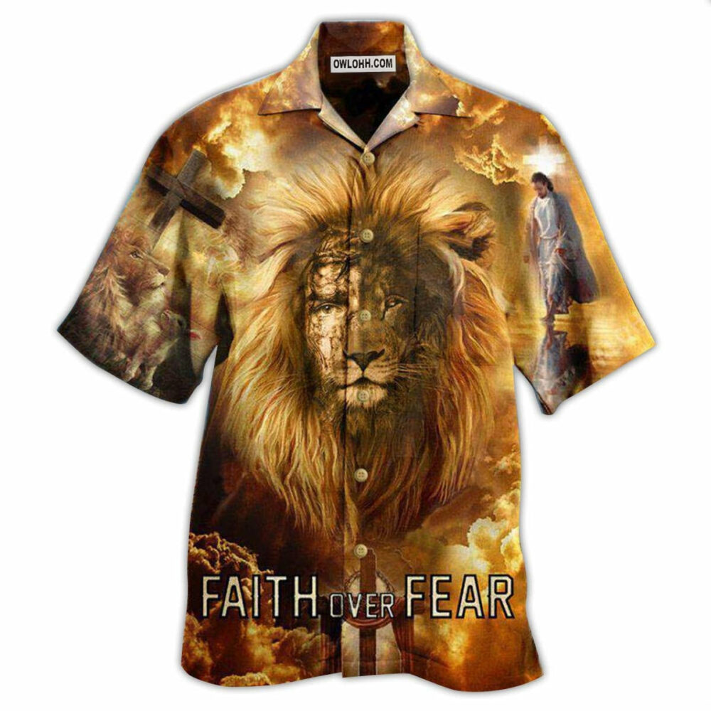 Jesus Lion Faith Over Fear Psalms - Hawaiian Shirt - Owl Ohh - Owl Ohh