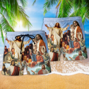 Jesus Warmth Sky Background - Beach Short - Owl Ohh - Owl Ohh