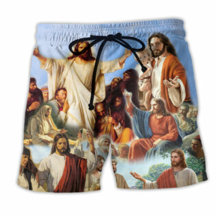 Jesus Warmth Sky Background - Beach Short - Owl Ohh - Owl Ohh