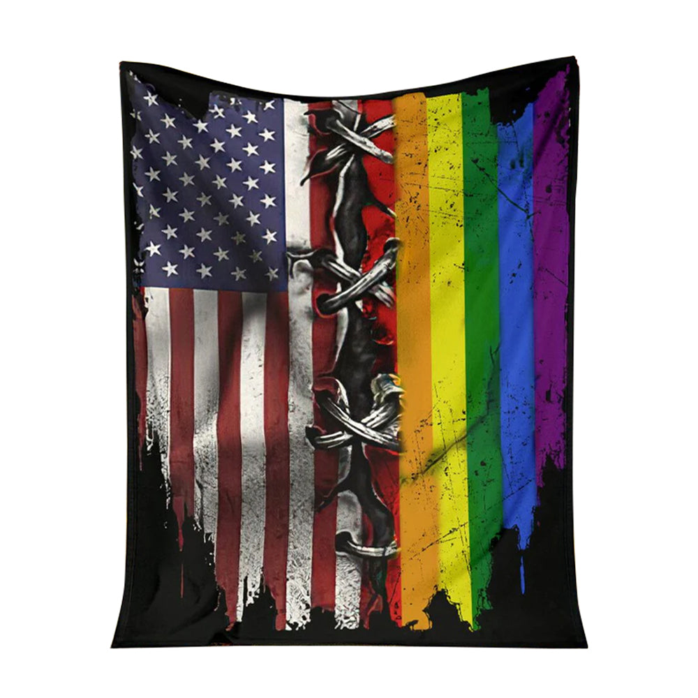 LGBT Rainbow American Independence Day LGBT Support - Flannel Blanket - Owl Ohh - Owl Ohh