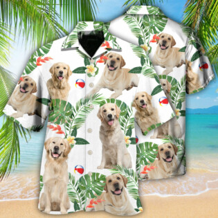 Labrador Retriever Dog Tropical Leaf White Style - Hawaiian Shirt - Owl Ohh - Owl Ohh