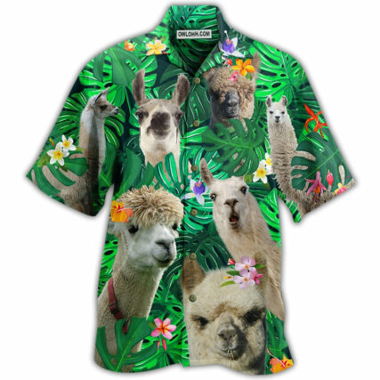 Lama Cute Love Green Leaves - Hawaiian Shirt - Owl Ohh - Owl Ohh
