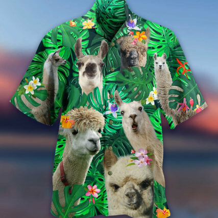 Lama Cute Love Green Leaves - Hawaiian Shirt - Owl Ohh - Owl Ohh