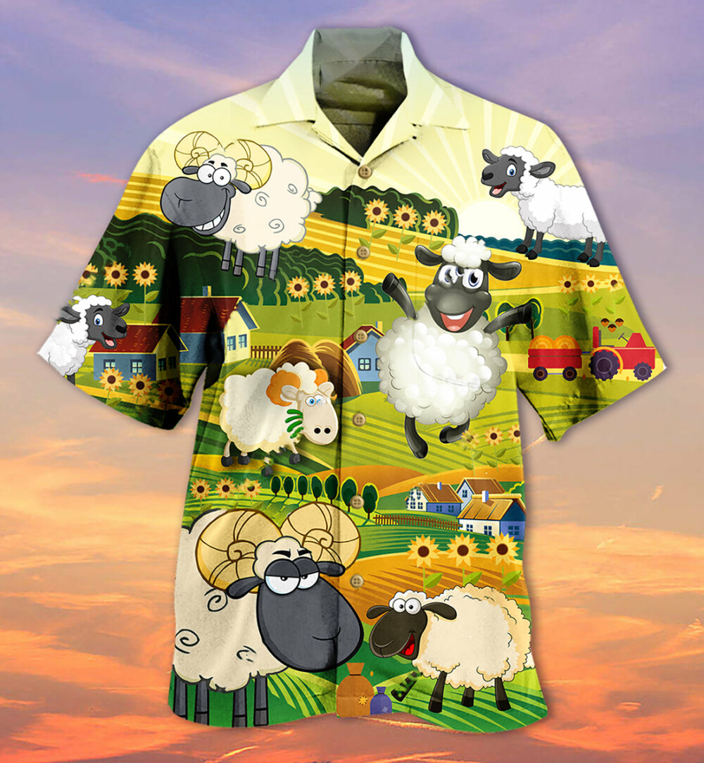 Sheep Happiness Sunflower Field - Hawaiian Shirt - Owl Ohh - Owl Ohh