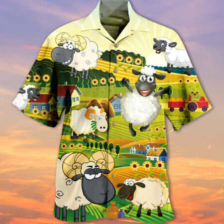 Sheep Happiness Sunflower Field - Hawaiian Shirt - Owl Ohh - Owl Ohh