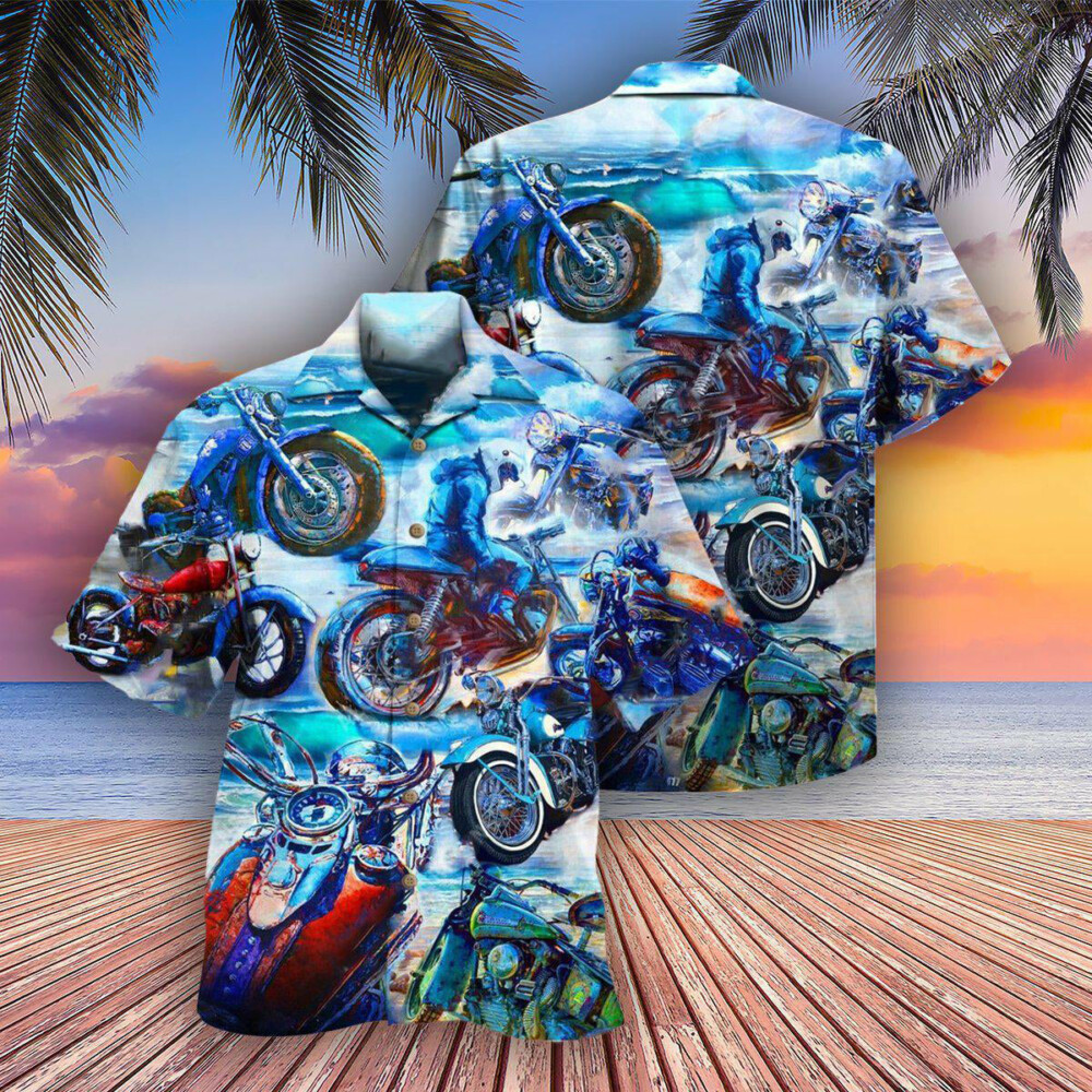 Motorcycle Let's Take A Ride To The Beach Blue Style - Hawaiian Shirt - Owl Ohh - Owl Ohh