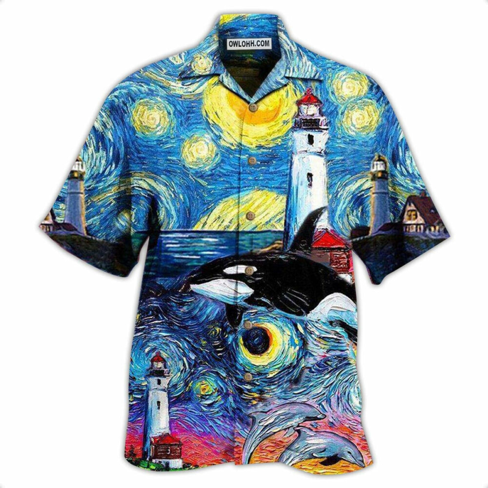 Lighthouse Finding Light In A Starry Night - Hawaiian Shirt - Owl Ohh - Owl Ohh