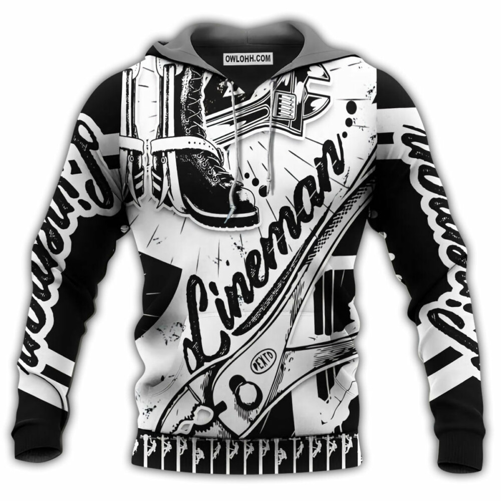 Lineman Black And White Style - Hoodie - Owl Ohh - Owl Ohh