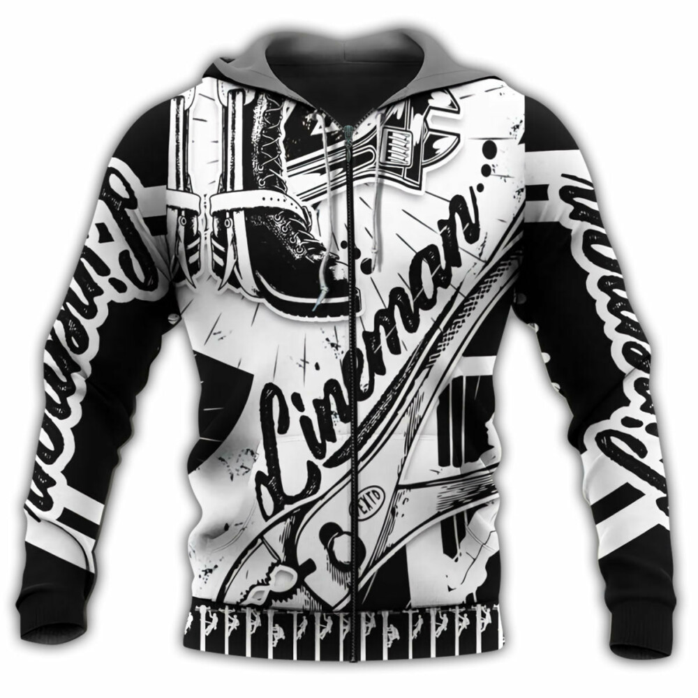 Lineman Black And White Style - Hoodie - Owl Ohh - Owl Ohh