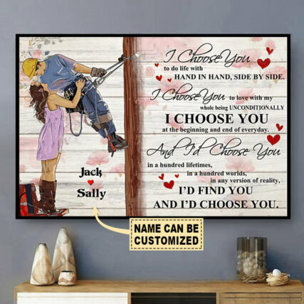 Lineman I Choose You Hand In Hand Personalized - Horizontal Poster - Owl Ohh - Owl Ohh