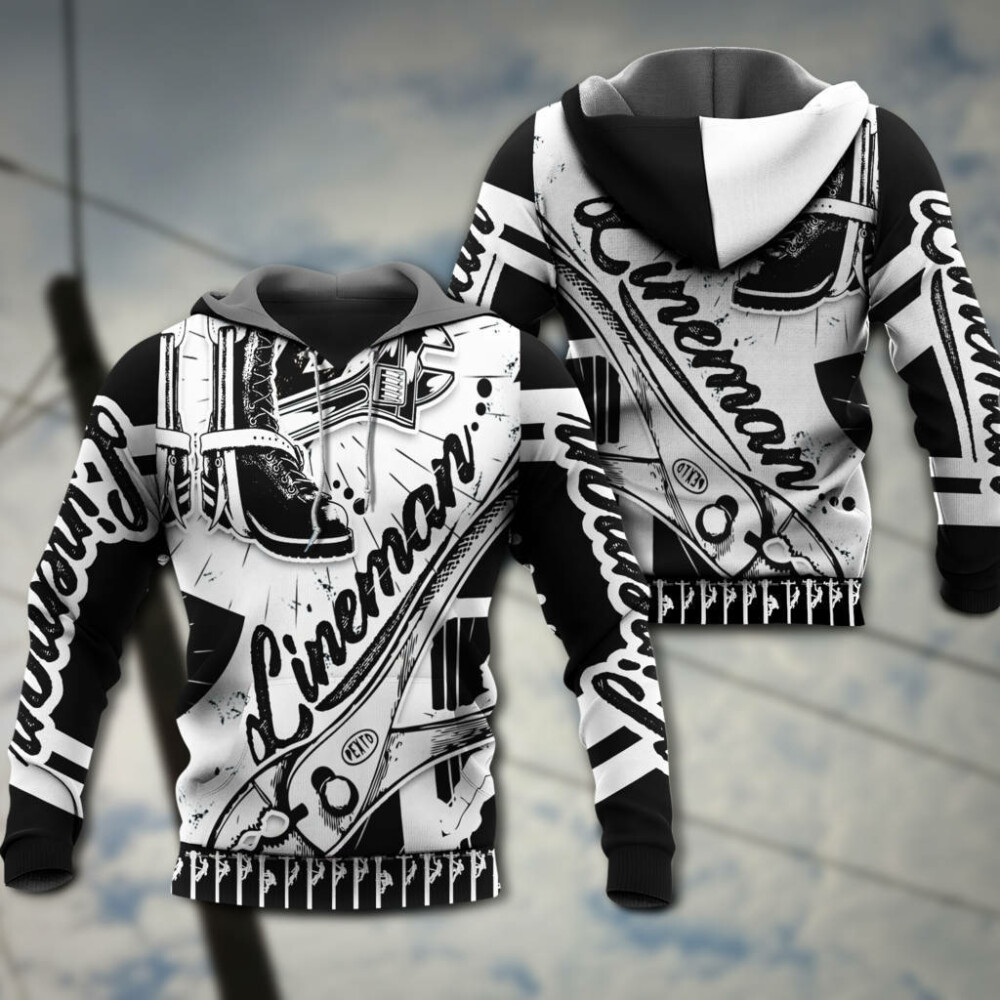 Lineman Black And White Style - Hoodie - Owl Ohh - Owl Ohh