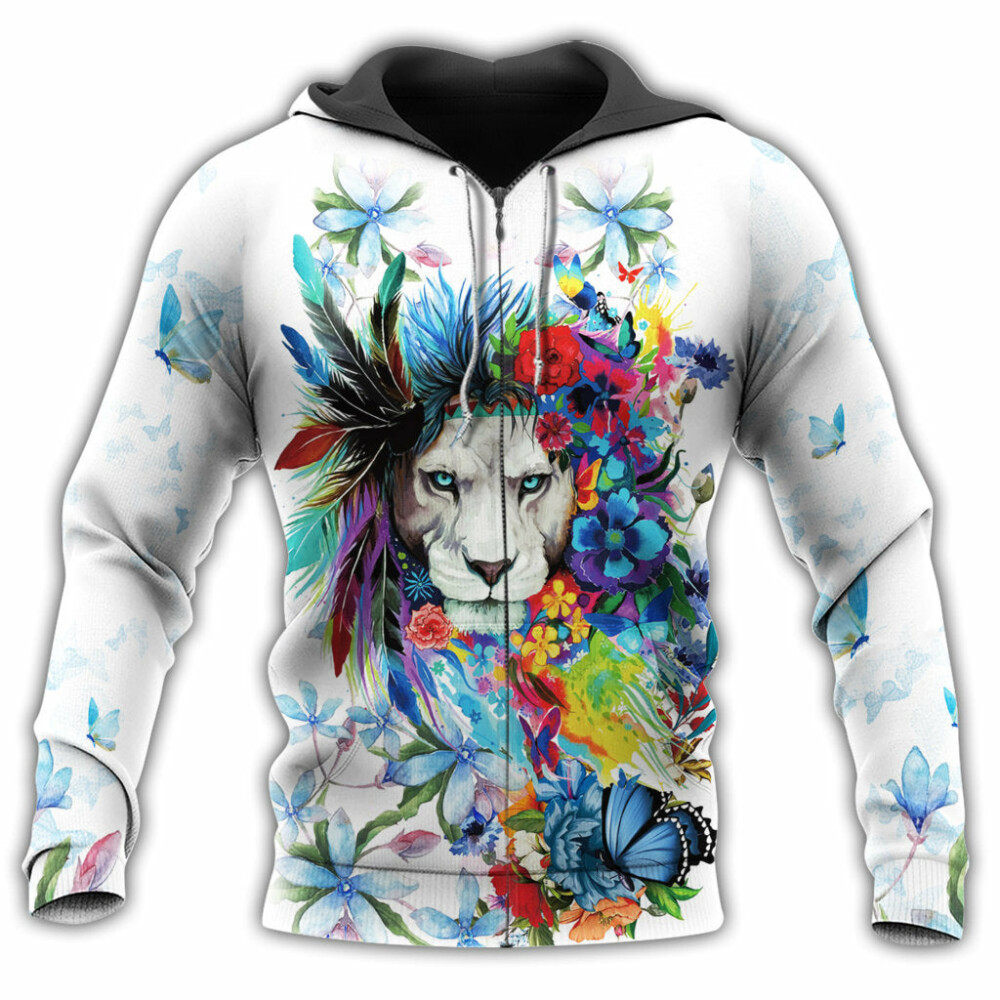 Lion Loves Flowers And Butterfly So Pretty - Hoodie - Owl Ohh - Owl Ohh