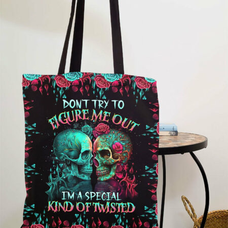 DON'T TRY TO FIGURE ME OUT SKULL TOTE BAG - TLTR0504236