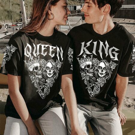 KING QUEEN GOTHIC SKULL COUPLE ALL OVER PRINT - TLTR1101234