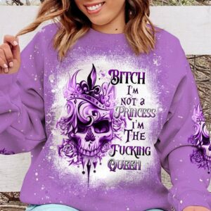 I'M THE FKING QUEEN TATTOOED SKULL ROSE BLEACHED ALL OVER PRINT - TLTW3101234