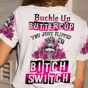 BUCKLE UP BUTTERCUP ROSE SKULL MESSY BUN ALL OVER PRINT - TLNO1804233