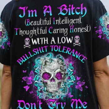 I'M A B DON'T TRY ME TATTOOED FLOWER SKULL ALL OVER PRINT - TLNO1502232