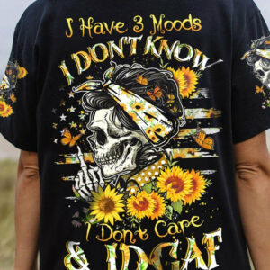 I HAVE 3 MOODS SUNFLOWER SKULL MESSY BUN ALL OVER PRINT - TLTW1104232