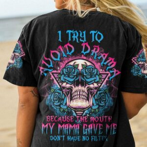 I TRY TO AVOID DRAMA TRIANGLE SKULL ALL OVER PRINT - TLTY1401231