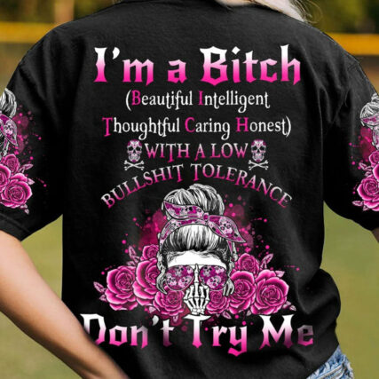 I'M A B DON'T TRY ME ROSE MESSY BUN BLACK ALL OVER PRINT - TLNO1104233