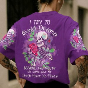 I TRY TO AVOID DRAMA ROSE SKELETON ALL OVER PRINT - TLTW1401231