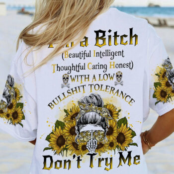 I'M A B DON'T TRY ME MESSY BUN SUNFLOWER ALL OVER PRINT - TLNO1304232