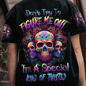 DON'T TRY TO FIGURE ME OUT 3 SKULLS COLORFUL ALL OVER PRINT - TLTW3003232