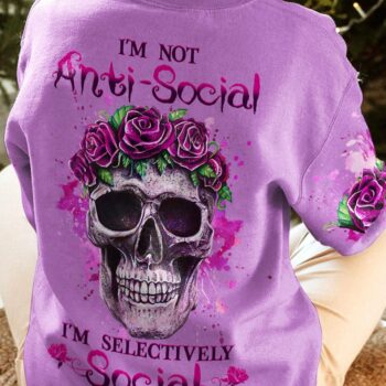 I'M NOT ANTI-SOCIAL ROSE SKULL ALL OVER PRINT - YHHG0512222
