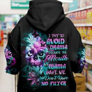 I TRY TO AVOID DRAMA DAISY SKULL ALL OVER PRINT - TLTR0901232