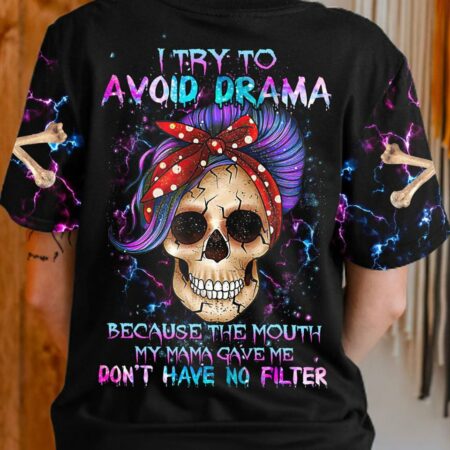 I TRY TO AVOID DRAMA PURPLE MESSY BUN ALL OVER PRINT - TLTR3012222