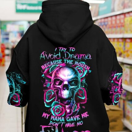 I TRY TO AVOID DRAMA FIRE SKULL ROSE ALL OVER PRINT - TLTR2701233
